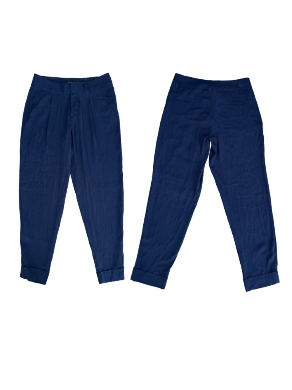 Alice + Olivia Navy Silk Pleated Cigarette Pants US 4